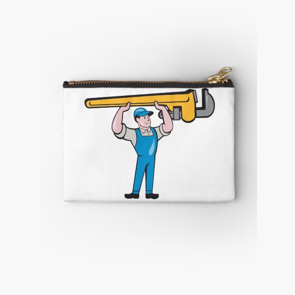 Item preview, Plumber Lifting Monkey Wrench Isolated Cartoon designed and sold by patrimonio.