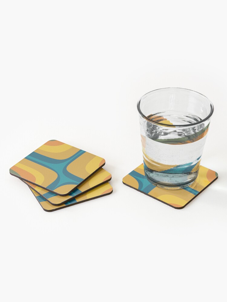 Alternate view of Retro Groove Pattern Mustard Teal Coasters (Set of 4)