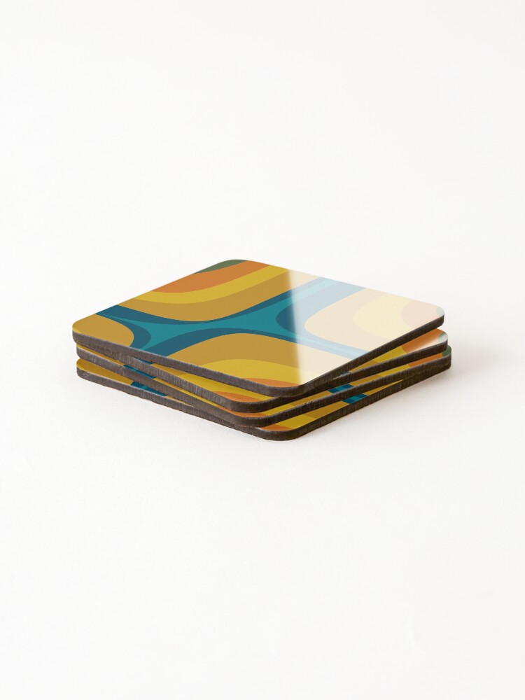 Alternate view of Retro Groove Pattern Mustard Teal Coasters (Set of 4)