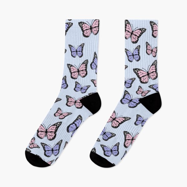 Item preview, pink and purple butterflies (blue background) designed and sold by emilyyyxdouglas.