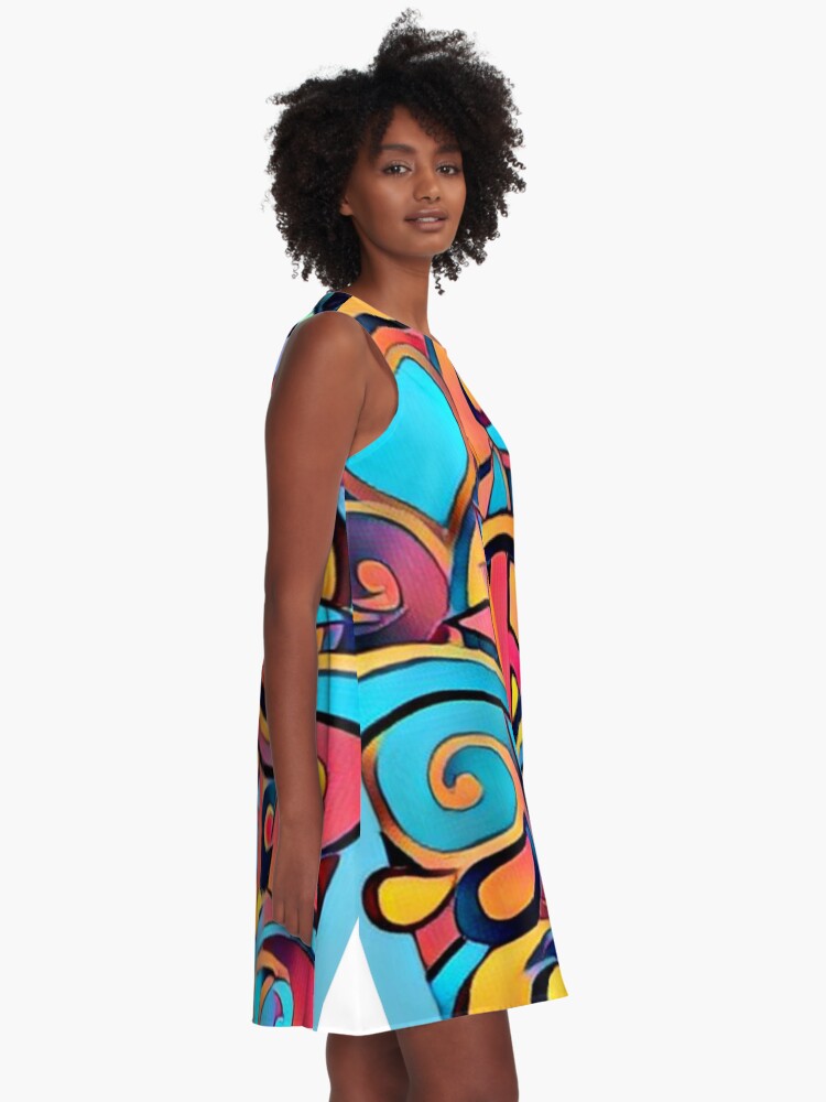 Alternate view of Peace and Love Colorful Retro Art A-Line Dress