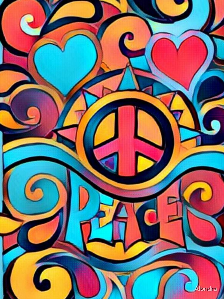 Peace and Love Colorful Retro Art by Alondra
