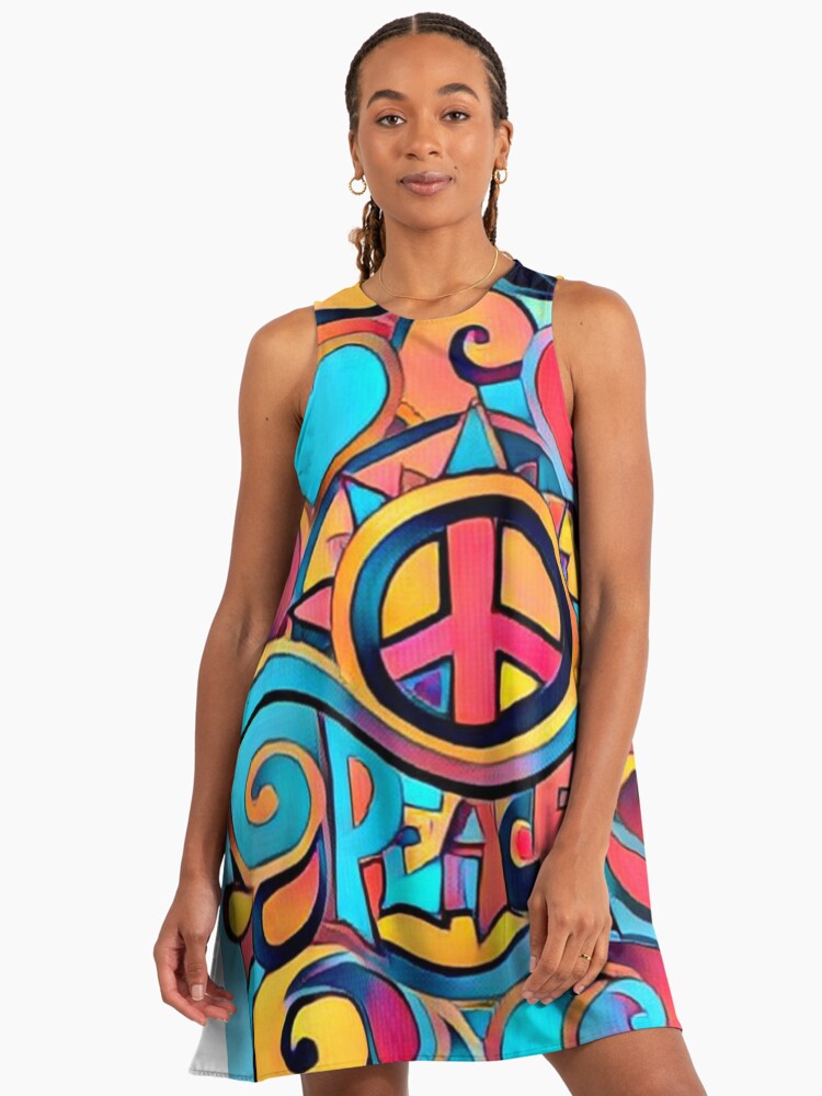Peace and Love Colorful Retro Art" A-Line Dress for Sale by Alondra |  Redbubble