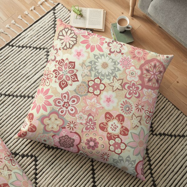 Beautiful Bouquet of Midsummer Blooms in pink, green and brown Floor Pillow
