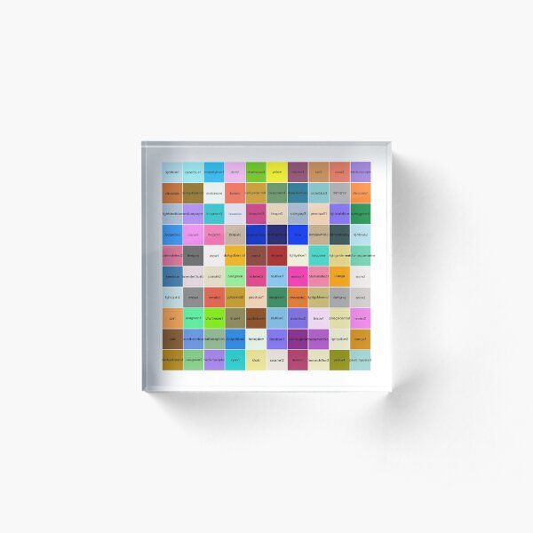 100 random (non-gray) colors and their names in R Acrylic Block