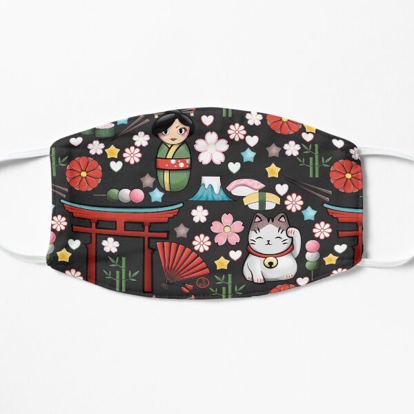 Myriade de Japonais on dark gray - Plethora of kawaii Japanese motifs Mask