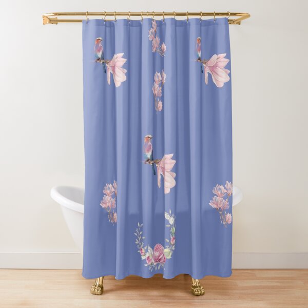 Minimalistic Design With Flowers And Birds Shower Curtain