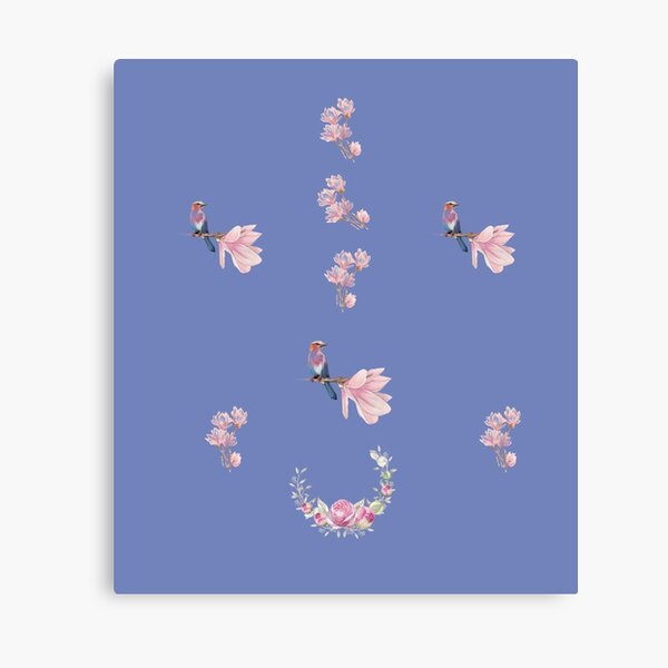 Minimalistic Design With Flowers And Birds Canvas Print