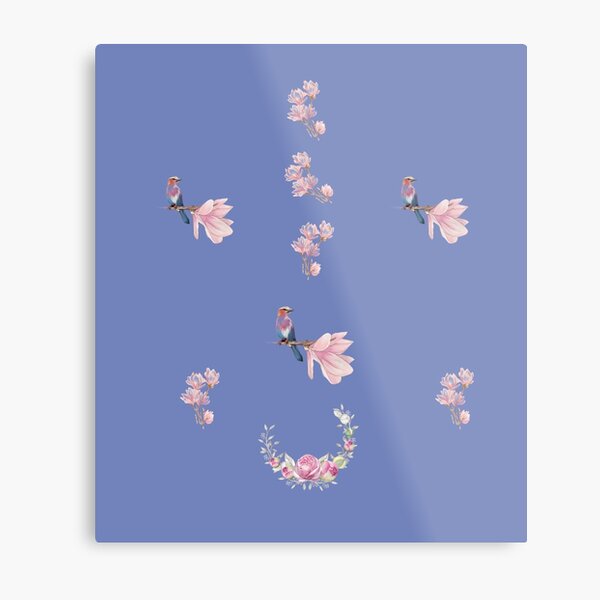 Minimalistic Design With Flowers And Birds Metal Print