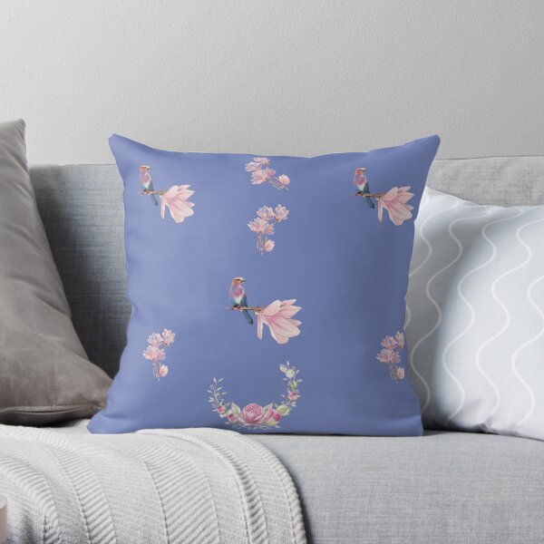 Minimalistic Design With Flowers And Birds Throw Pillow