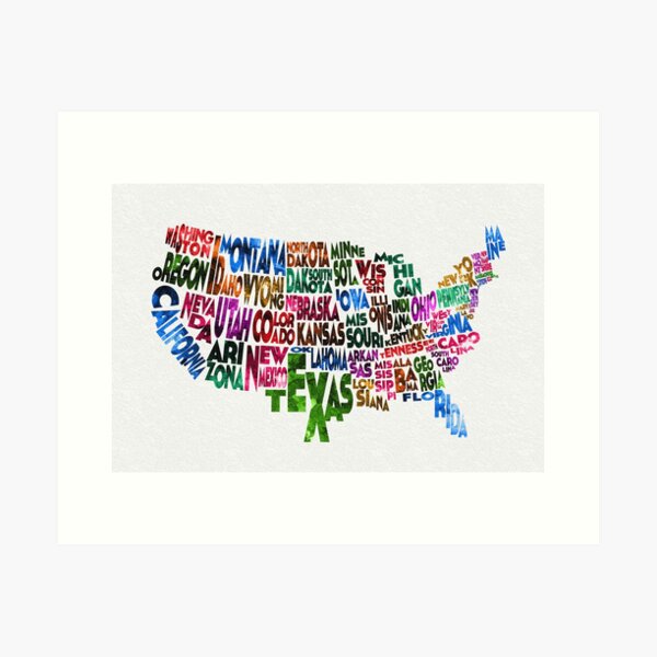 Item preview, States of United States Typographic Map designed and sold by A Deniz Akerman.