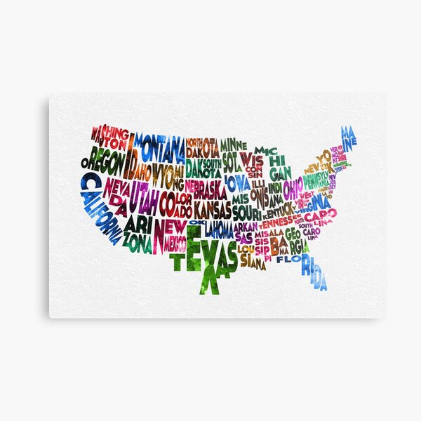 States of United States Typographic Map Metal Print