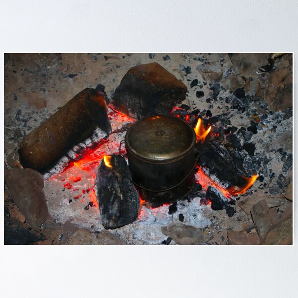 Breakfast cook fire with cast iron pot and coffee pot by Allen Penton