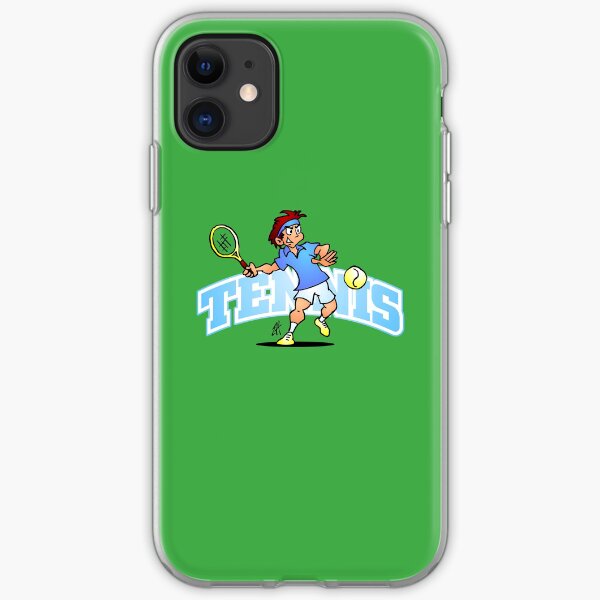 Tennis player hitting a forehand with text iPhone Soft Case