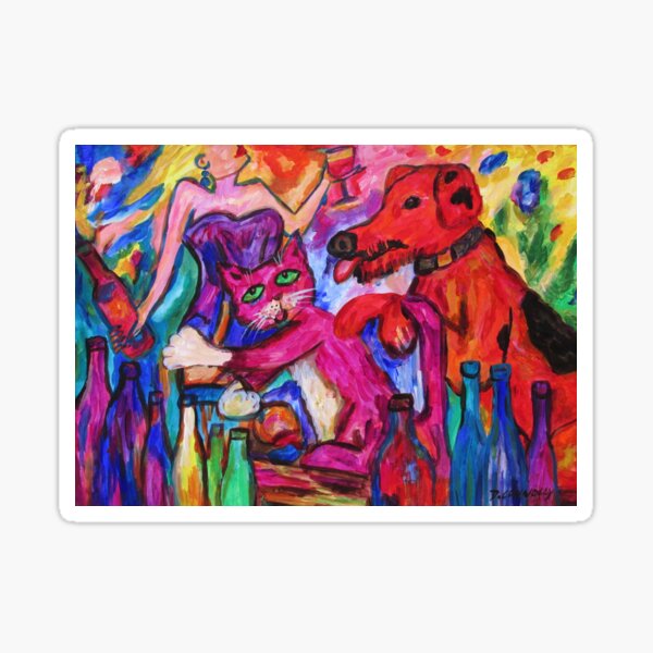Pink Puss And Red Dog Sticker