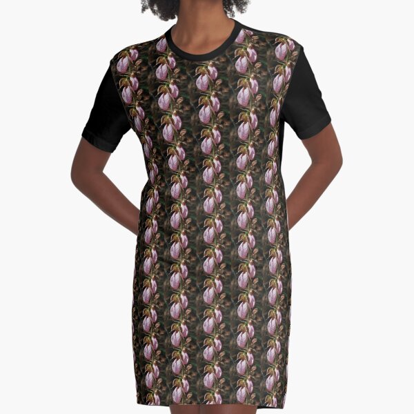 Pink Lady Slipper Orchid Pair Graphic T-Shirt Dress