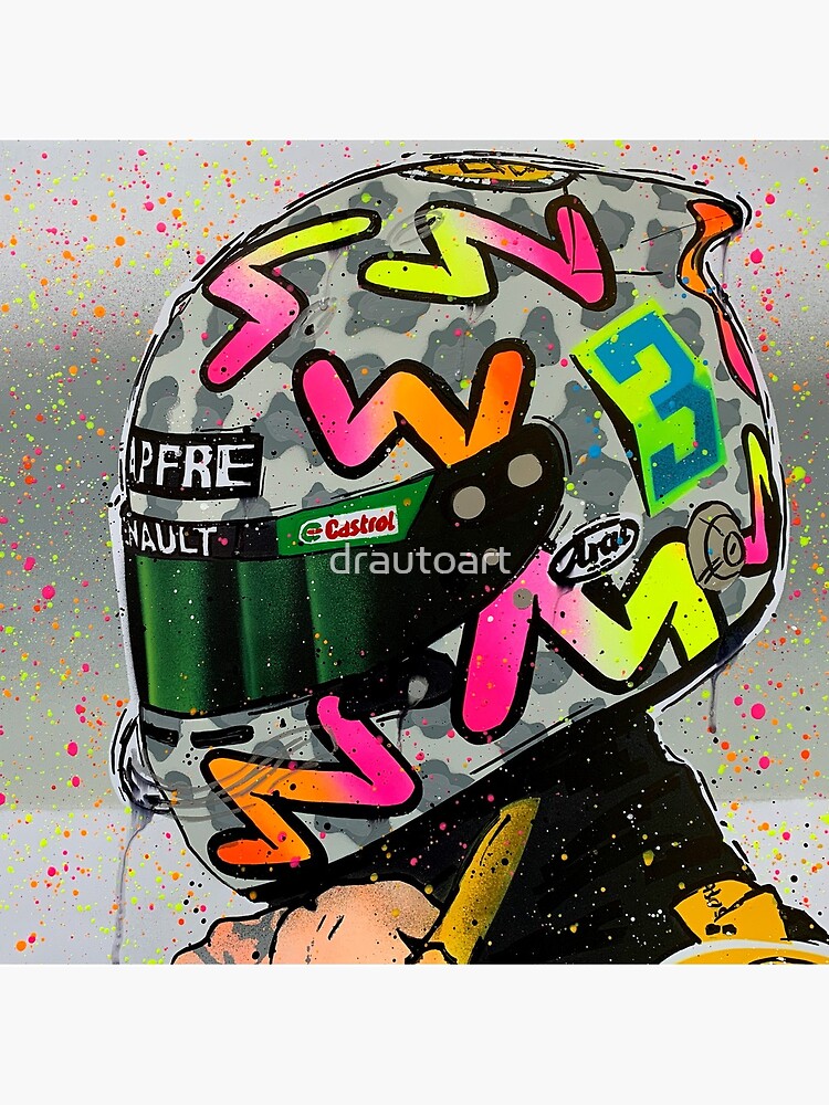 Thumbnail 4 of 4, Pillow, Daniel Ricciardo 2020 - Renault F1 graffiti painting by DRAutoArt designed and sold by drautoart.