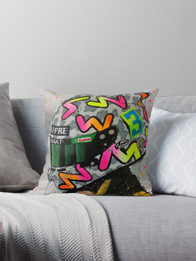 Thumbnail 1 of 4, Pillow, Daniel Ricciardo 2020 - Renault F1 graffiti painting by DRAutoArt designed and sold by drautoart.