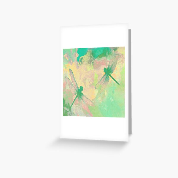 Green Painting Dragonflies Greeting Card
