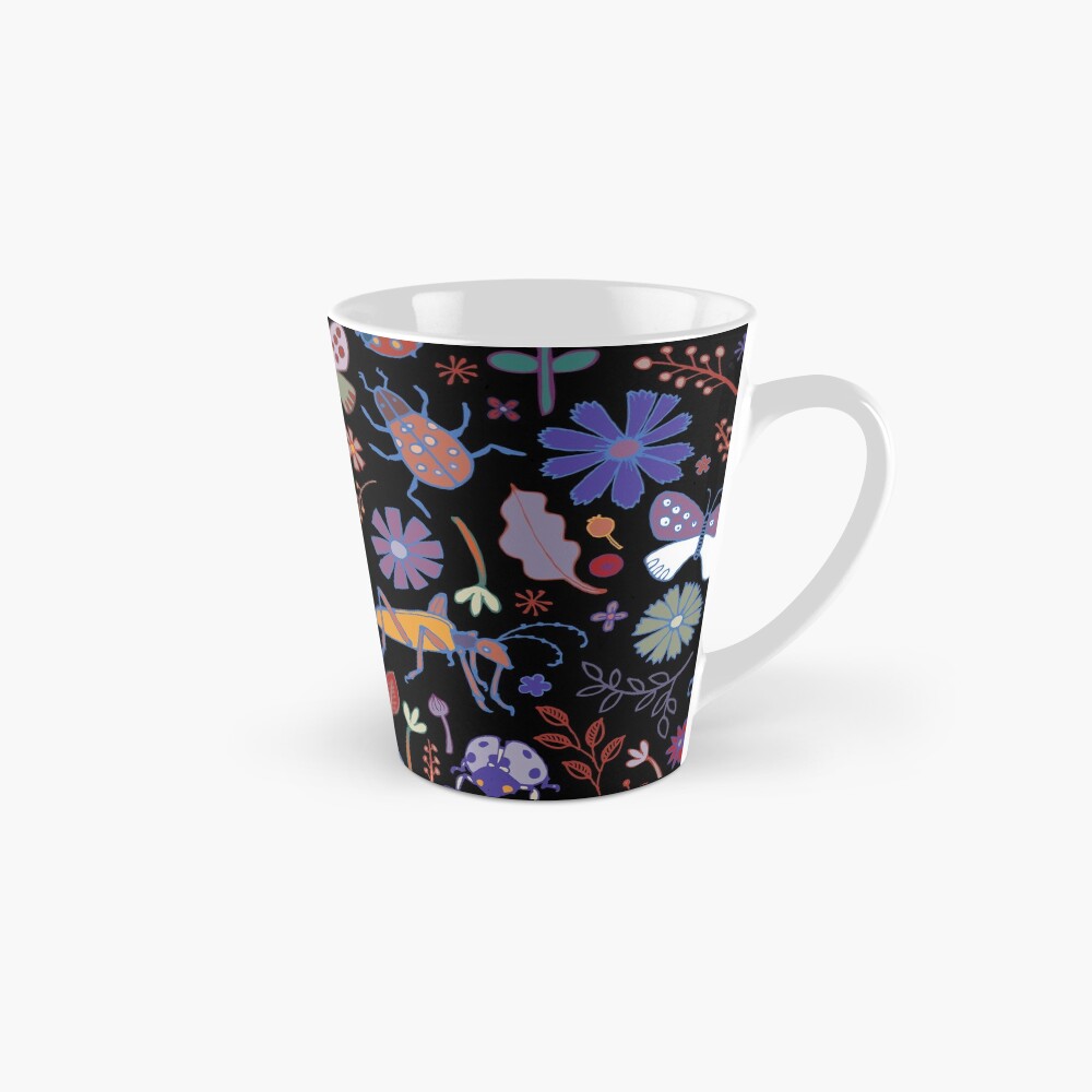 Butterflies, beetles and blooms - black - pretty floral pattern by Cecca Designs Mug