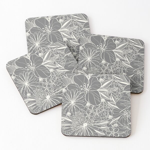 Item preview, White floral lines on grey background designed and sold by susyrdesign.