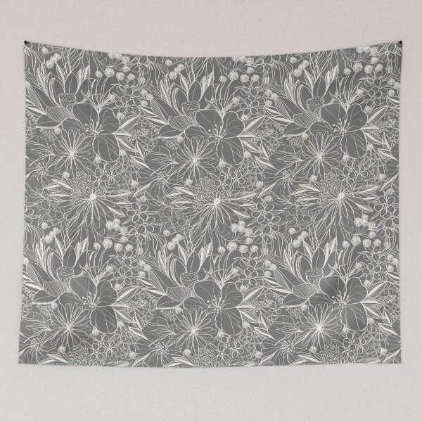 Item preview, White floral lines on grey background designed and sold by susyrdesign.