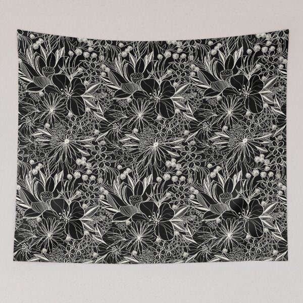 Item preview, White floral lines on black background designed and sold by susyrdesign.