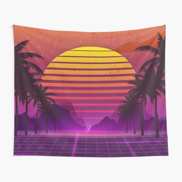 80's Palm Trees Sunset Vaporwave Tapestry