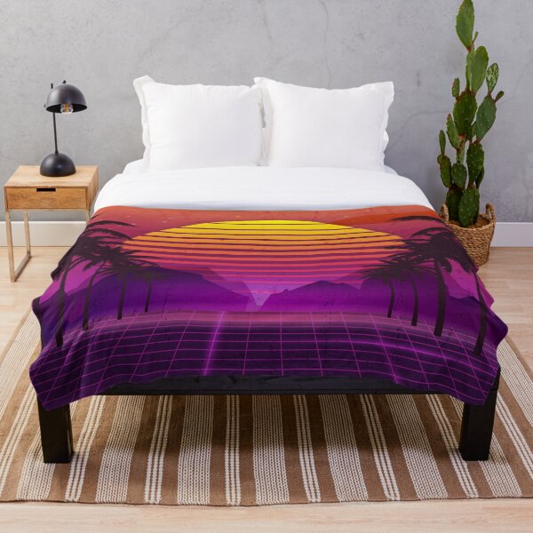 80's Palm Trees Sunset Vaporwave Throw Blanket