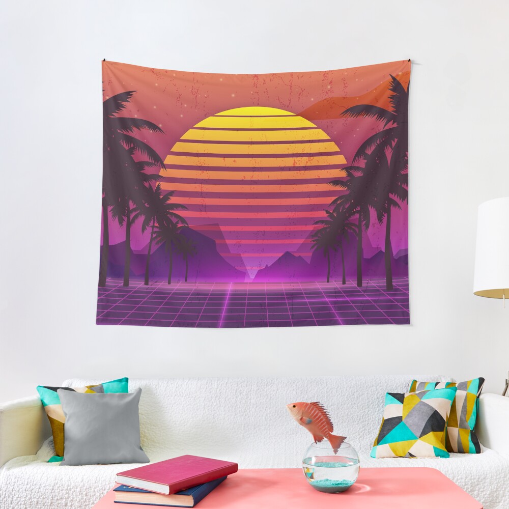 80's Palm Trees Sunset Vaporwave Tapestry