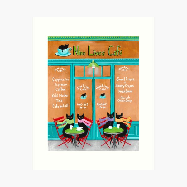 Item preview, Nueve vidas gato café designed and sold by KilkennyCat Art.