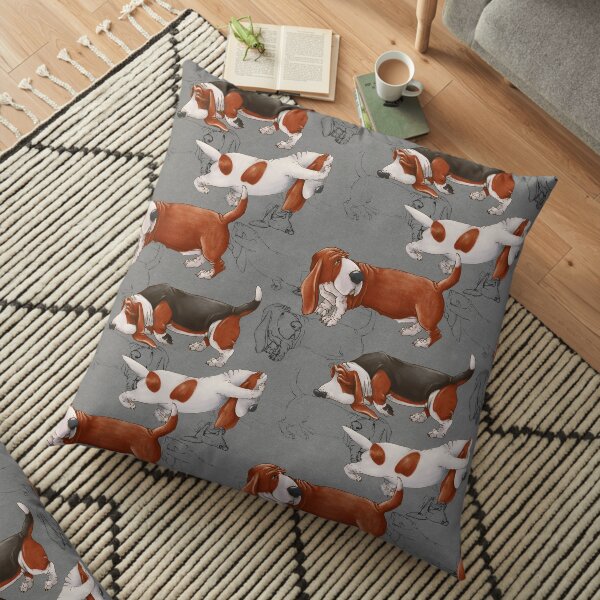 Cute Basset Hound. Funny dogs. Floor Pillow