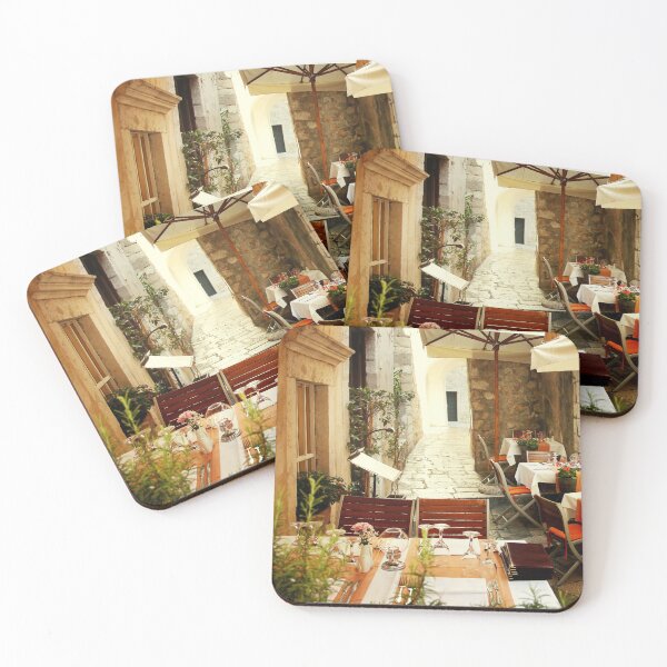 Item preview, Empty cozy cafe in old european narrow street in summer time vacation designed and sold by dariazu.