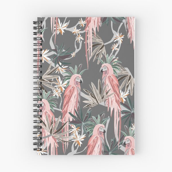 Item preview, Red Parrots and Green Leaves Floral Pattern on Dark Gray designed and sold by Robin Jensen.