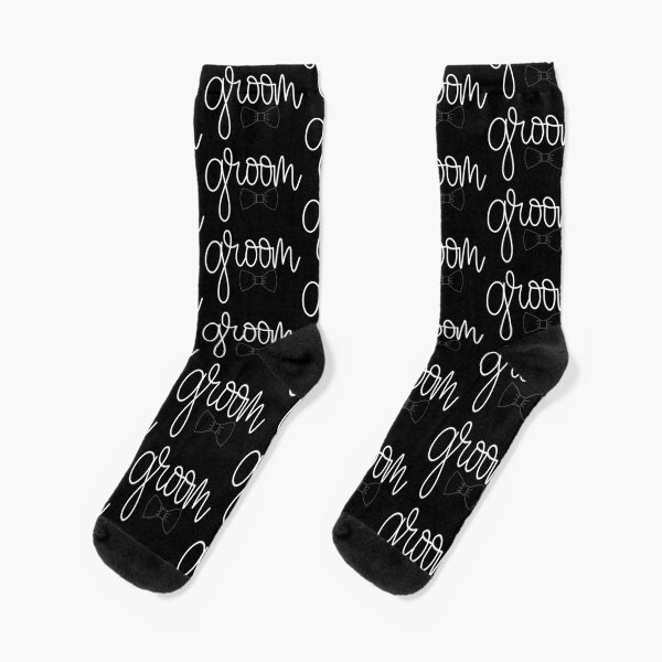 Groom White on Black with Bowtie - Monoline Bridal Party Socks