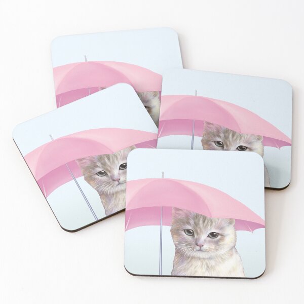 Item preview, cat with pink umbrella designed and sold by Lexthellamasart.