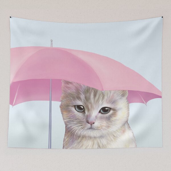 Item preview, cat with pink umbrella designed and sold by Lexthellamasart.