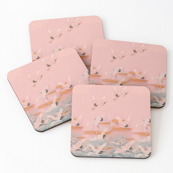 Item preview, FLYING CRANES ,SEA WAVES PINK AQUA BLUE JAPANESE KIMONO designed and sold by BulganLumini.