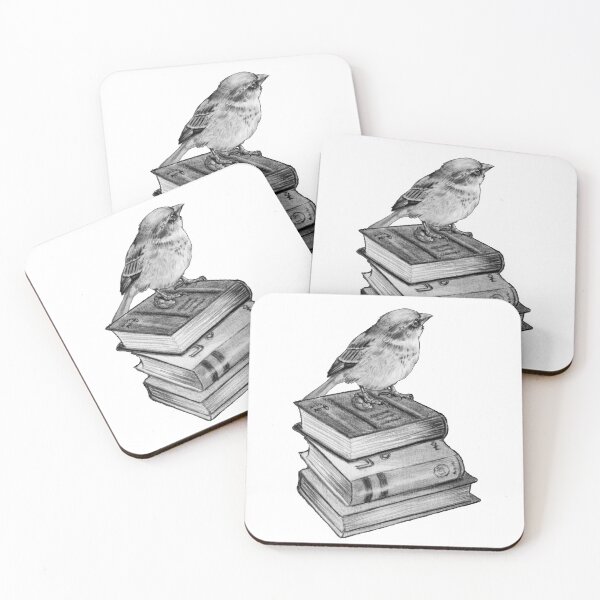 Item preview, Little Bird Perched on Stack of Books, Pencil Art, Wildlife designed and sold by JoyfulWhimsy.