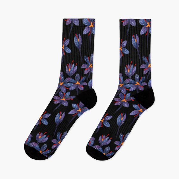 Item preview, Crocus Crocuses Spring Flowers Botanical Floral Pattern Black Violet designed and sold by ptitsa-tsatsa.