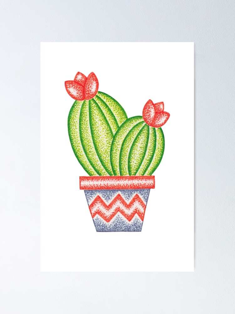 Cactus illustration pointillism painting