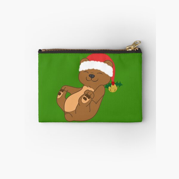 Item preview, Christmas Brown Bear with Red Santa Hat, Holly & Gold Bell designed and sold by Grifynne.