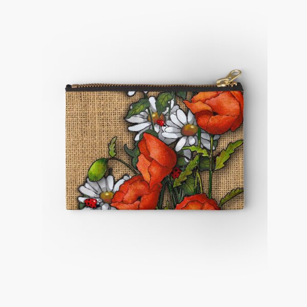 Item preview, Bright Red Poppies and White Daisies on Burlap, Ladybugs, Flower Art designed and sold by JoyfulWhimsy.