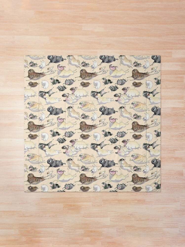 Alternate view of Pugs on the Run (straw background) Comforter