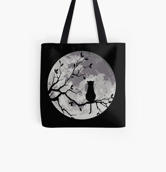 The Cat And The Moon All Over Print Tote Bag