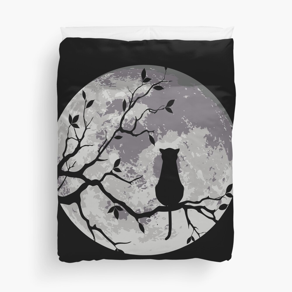 The Cat And The Moon Duvet Cover