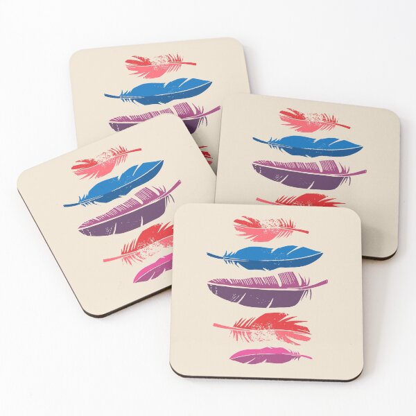Item preview, Printed feathers illustration in blue, purple, red and pink designed and sold by Pia Kolle.