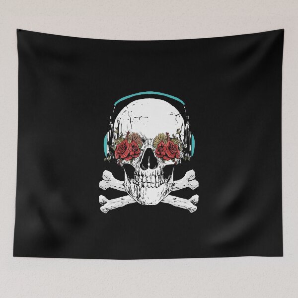 Item preview, Skull with Headphone and Flowers designed and sold by nellylebrun.