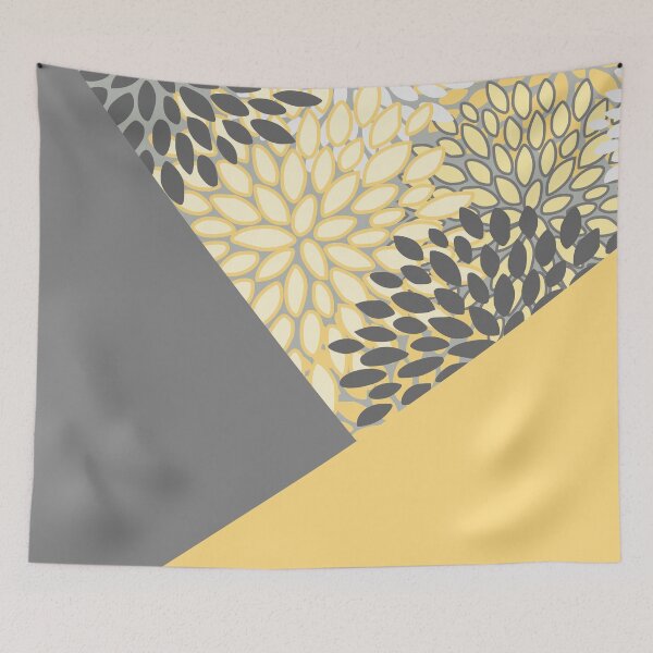 Item preview, Floral Abstract Art, Yellow and Gray designed and sold by meggydesigns.