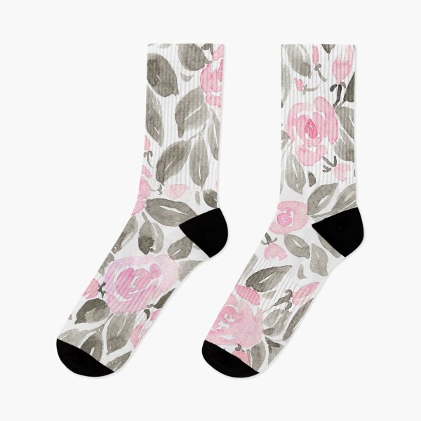 Item preview, Loose watercolor florals in pink and grey, "Miriam" designed and sold by blursbyai.